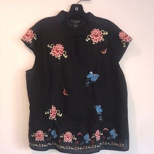 Citron Santa Monica Embroidered Cap Sleeve Blouse